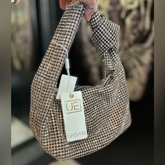 🔥URBAN EXPRESSIONS CHAMPAGNE/PINK RHINESTONE SPARKLY KNOTTED SHOULDER BAG🔥NWT - Picture 6 of 13